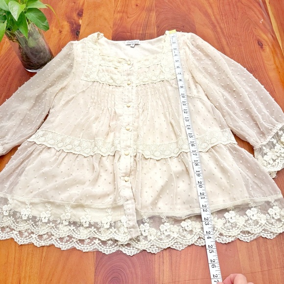 Vintage Romantic Boho Cottagecore Lace Collar Cream White Button Down  Blouse - Picture 11 of 15